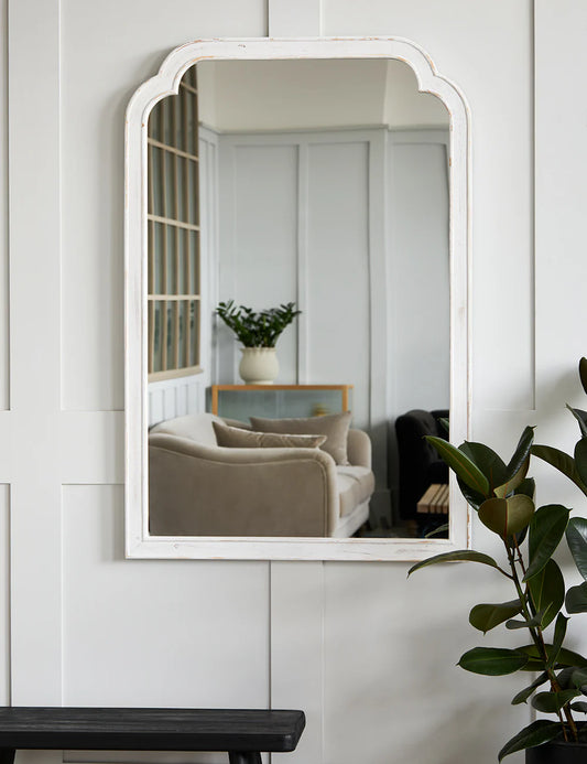 White Distressed Wooden Mirror