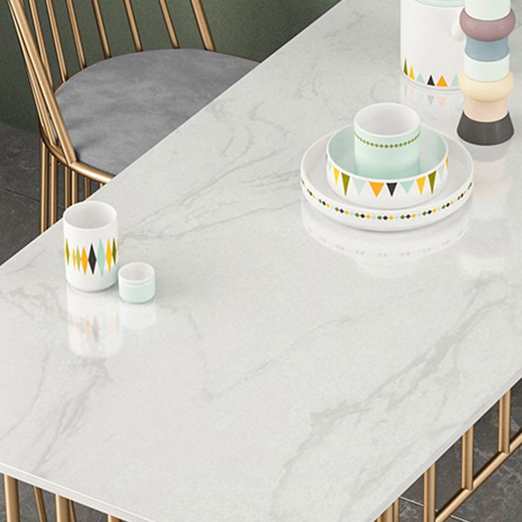 Glam White Dining Table Set with 4 Chairs – Gold Metal Base