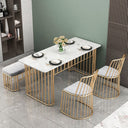 Glam White Dining Table Set with 4 Chairs – Gold Metal Base