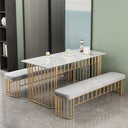 Glam White Dining Table Set with 4 Chairs – Gold Metal Base