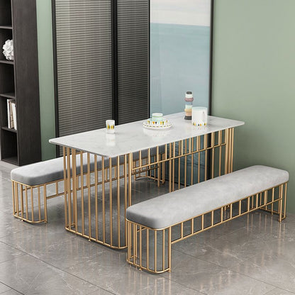 Glam White Dining Table Set with 4 Chairs – Gold Metal Base