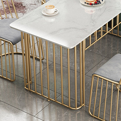 Glam White Dining Table Set with 4 Chairs – Gold Metal Base